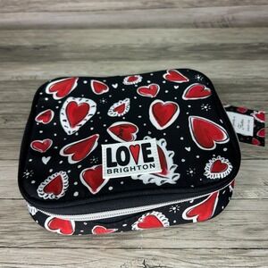 Brighton Jewelry Case Travel Bag Hearts A Flutter Black Red